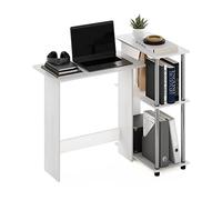 Furinno Abbott Escritorio de Esquina con Librería, Madera de ingeniería, Roble Blanco/Acero Inoxidable, 59.99 (D) x 96.90 (W) x 84.99 (H) cm