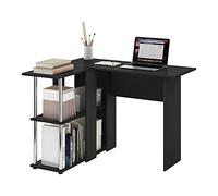 Furinno Abbott Escritorio en Forma de L con estantería, Madera, Americano/Acero Inoxidable, 87.63 (D) x 104.39 (W) x 73.41 (H) cm