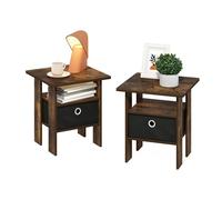 Furinno Andrey Juego De 2 Mesas De Noche con Estantes Abiertos Y Compartimento De Almacenamiento, Ideal para Sala De Estar O Dormitorio, Color Pino Ámbar.