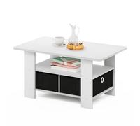 Furinno Andrey Mesa de Centro con Cajón para Papelera, Blanco/Negro