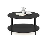 Furinno BESI Mesa de Centro Redonda Moderna de 2 Niveles con Patas de Metal, Estructura y Estante Abierto; para Sala, Dormitorio, Oficina en casa o cafetería