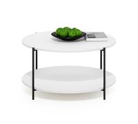 Furinno BESI Mesa Redonda de 2 Niveles con Almacenamiento, Estante y Patas metálicas; para Sala; Blanca Lisa