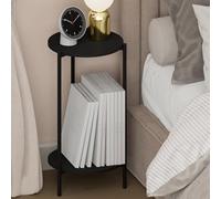 Furinno BESI Mesita de Noche Redonda Alta de 2 Niveles con Patas de Metal, Mesa Auxiliar Estrecha con Estructura de Metal y Estante Abierto, Mesa Lateral, para Dormitorio, Sala de Estar, Americano
