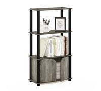 Furinno Brahms - Estantería Multiusos de 4 Niveles con Puerta, Color Roble francés y Negro