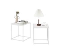 Furinno CAMNUS Juego de 2 mesas auxiliares con Estructura de Metal, mesita de Noche para Sala de Estar o Dormitorio, Color Blanco sólido