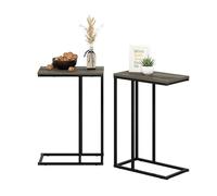 Furinno CAMNUS Juego de 2 mesas auxiliares en Forma de C con Estructura de Metal, mesita de Noche para salón o Dormitorio, Roble francés Gris