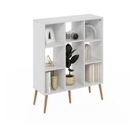 Furinno Claude Estantería De Estilo Mediados De Siglo, con 8 Cubos, Organizador De Almacenamiento Y Patas De Madera, 28 X 80 X 100 Cm, para Sala De Estar, Dormitorio Y Oficina En Casa, Color Blanco