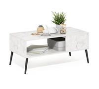 Furinno Claude Mesa de Centro Estilo Mediados de Siglo con Patas de Madera, Blanco Mármol, 50.01 (D) x 100.00 (W) x 45.01 (H) cm