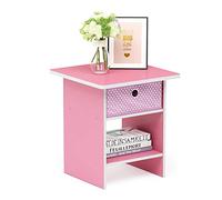 Furinno Dario Perchero/Mesilla de Noche con Cajón de Basura, Rosa/Rosa Claro