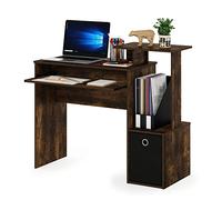 Furinno Econ Escribiendo Versátil para Computadora Doméstica Escritorio con Contenedor de Almacenamiento, Madera de ingeniería, Pino Ámbar/Negro