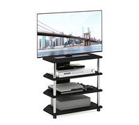 Furinno Econ Pequeño Soporte de TV de 4 Niveles Fácil de Montar, Madera de ingeniería, Americano/Acero Inoxidable, 60.2 (W) x 58.9 (H) x 37.1 (D) cm