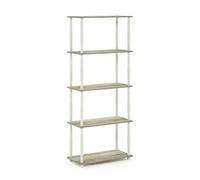 Furinno Estante De Exhibición Multipropósito De 5 Niveles con Tubo Clásico Y Tubos Clásicos, Roble Sonoma / Blanco