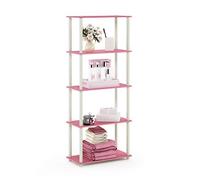 Furinno Estante De Exhibición Multipropósito De 5 Niveles De Giro Y Tubo, Rosa / Blanco