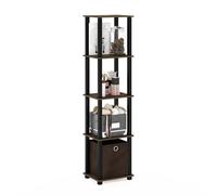 Furinno Estante Decorativo de 5 Niveles con una Papelera, Color Nogal, Negro y marrón Oscuro