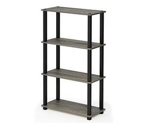 Furinno Estantes sin herramientas Francés Roble Gris/Negro Tubería rectangular