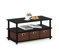 Furinno Frans Mesa de Centro con Cajones, Madera de ingeniería, Roble Negro/Negro/Marrón, 79.2 (W) x 40.1 (H) x 39.4 (D) cm