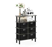 Furinno Frans Turn-N-Tube-Mesa Consola con cajones, Madera de ingeniería, Roble Francés/Negro/Negro, 4-Tier