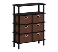 Furinno Frans Turn-N-Tube-Mesa Consola con cajones, Madera de ingeniería, Roble Negro/Negro/Marrón, 4-Tier