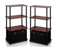 Furinno GO Green Juego De 2 Estantes De 4 Niveles con Compartimentos, Estantería para Libros Y Expositores, para Organizar Y Guardar En Sala De Estar Y Oficina En Casa, Color Cerezo Oscuro