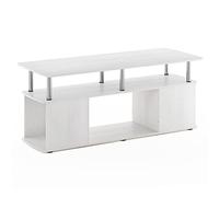 Furinno Jaya Centro de Entretenimiento Soporte de TV con Compartimento de Almacenamiento Abierto, Engineered Wood, Roble Blanco/Acero Inoxidable, 1 Pack