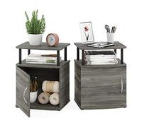 Furinno Jaya diseño utilitario, Mesa Auxiliar, mesita de Noche, Engineered Wood, Roble Francés/Negro, Paquete de 2