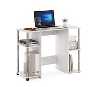 Furinno Jaya Escritorio de Diseño Compacto para Ordenador, Madera de ingeniería, Roble Blanco/Acero Inoxidable, 39.50 (D) x 97.51 (W) x 72.59 (H) cm