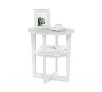 Furinno Jaya Mesa Auxiliar, Mesa Auxiliar Redonda de 2 Niveles con Tablero Ovalado, mesita de Noche, mesita de Noche con Estante Abierto, para Sala de Estar, Dormitorio, Blanco