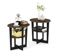 Furinno Jaya Oval Mesa Final, Engineered Wood, Nuez Columbia/Negro, Paquete de 2, 2 Unidades