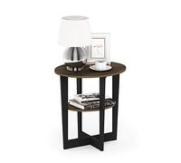 Furinno Jaya Ovalada, Mesa Auxiliar, mesita de Noche, Engineered Wood, Nuez Columbia/Negro, 1 Pack