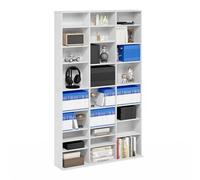 Furinno Jaya Torre de Almacenamiento Multimedia, Torre de CDs/DVDs con 24 repisas y estantes Ajustables, Blanco Puro