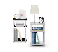Furinno Just Juego de 2 mesas auxiliares de 3 Niveles, mesita de Noche con estantes Abiertos, Montaje sin Herramientas, para Sala de Estar, Dormitorio, Blanco (Espresso)