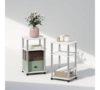 Furinno Just Juego de 2 mesitas de Noche de 3 Niveles con Sistema Giratorio, sin Herramientas, Almacenamiento Abierto para Dormitorio o Sala de Estar, Roble Blanco/Acero Inoxidable