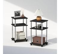 Furinno Just Juego de 2 mesitas de Noche giratorias de 3 Niveles, sin Herramientas, Almacenamiento Abierto para Dormitorio o Sala de Estar, Acero Inoxidable