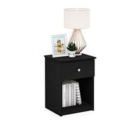 Furinno Lucca, Mesa Auxiliar, mesita de Noche con un cajón, Madera de ingeniería, Roble Negro, Paquete de 2