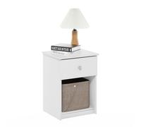 Furinno Lucca, Mesa Auxiliar, mesita de Noche con un cajón, Madera de ingeniería, White, 1 Pack