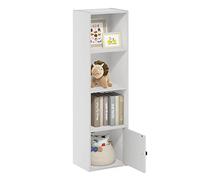 Furinno Luder Biblioteca de 4 Niveles con 1 Puerta de Almacenamiento, Blanco