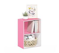 Furinno Luder Estantería Abierta Librería de 2 Niveles, Blanco/Rosa