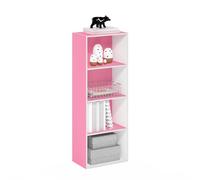 Furinno Luder Estantería Abierta Librería de 4 Niveles, Blanco/Rosa