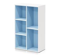 Furinno Luder Estantería Abierta Librería de 5 Cubos, Blanco/Azul Claro | 23,88 x 49,53 x 80,01 cm, para sala de estar, dormitorio, oficina en casa