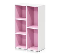 Furinno Luder Estantería Abierta Librería de 5 Cubos, Blanco/Rosa