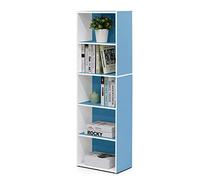 Furinno Luder Estantería Abierta Librería de 5 Niveles, Blanco/Azul Claro