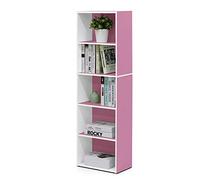 Furinno Luder Estantería Abierta Librería de 5 Niveles, Blanco/Rosa