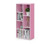 Furinno Luder Estantería Abierta Librería de 7 Cubos, Blanco/Rosa