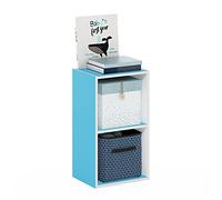 Furinno Pasir Estantería Abierta Librería de 2 Niveles, Blanco/Azul Claro