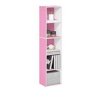 Furinno Pasir Estantería Abierta Librería de 5 Niveles, Blanco/Rosa