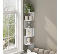 Furinno Rossi Estante Flotante De Esquina En Zigzag De 5 Niveles para Pared, para Oficina, Sala De Estar, Dormitorio Y Baño, Color Blanco