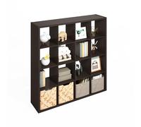 Furinno Simple Organizador de Cubos, Estante de exhibición de 16 Cubos, Unidad de estantes Abierta de Almacenamiento, Estructura Extra Gruesa, para organización y Almacenamiento, Nogal Oscuro