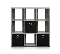 Furinno Simplistic Estantes de Almacenamiento, Madera, Gris/Negro, 9-Cube
