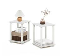 Furinno Simplistic Juego de 2 mesas auxiliares de 2 Niveles, mesita de Noche, mesita de Noche, Montaje fácil, para Sala de Estar, Dormitorio, Blanco