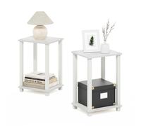 Furinno Simplistic Juego de 2 mesas auxiliares pequeñas de 2 Niveles con Estante Abierto, Montaje sin Herramientas, para Sala de Estar o Dormitorio, Color Blanco